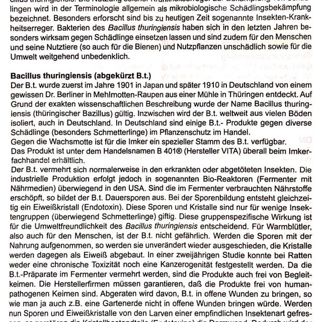 B401 Biologisches Wachsmottenmittel Anweisung