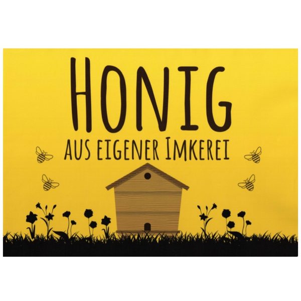 ApiSina® Werbeaufkleber „Bienenhaus auf Wiese gelb“