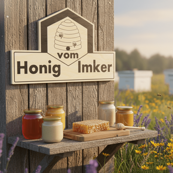 Holz-Verkaufsschild "Honig vom Imker"