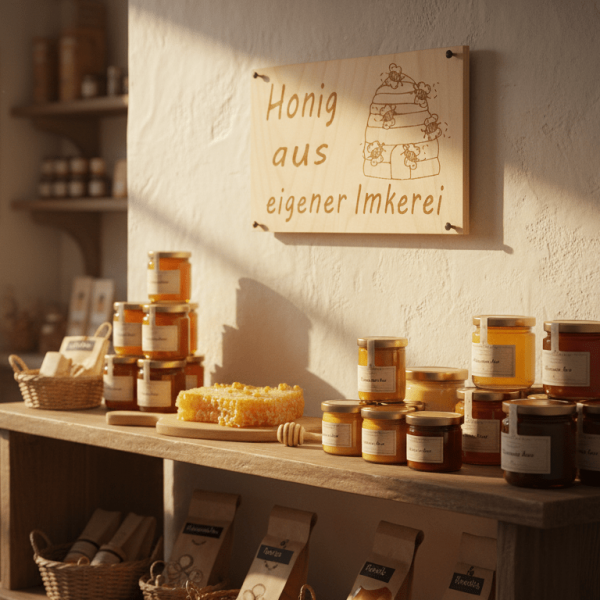 Holzschild "Honig aus eigener Imkerei"